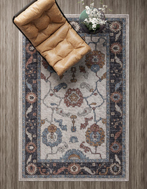 Ivory 2' x 3' Eco Traditional Rectangle Area Rug 100% Recycled Space Dyed Polyester With Cotton Backing Classic Pattern Carpet for Living, Dining, Office Space for Sale at Rug Engine