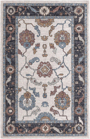 Ivory 5' 3 x 8' Eco Traditional Rectangle Area Rug 100% Recycled Space Dyed Polyester With Cotton Backing Classic Pattern Carpet for Living, Dining, Office Space for Sale at Rug Engine