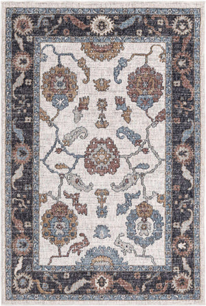 Ivory 4' x 6' Eco Traditional Rectangle Area Rug 100% Recycled Space Dyed Polyester With Cotton Backing Classic Pattern Carpet for Living, Dining, Office Space for Sale at Rug Engine