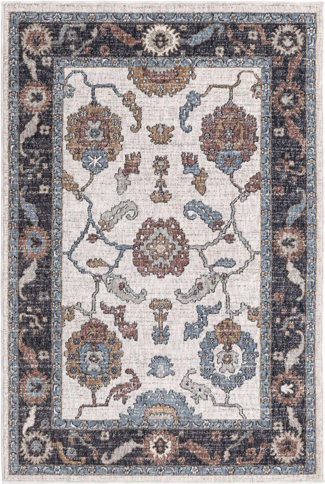 Ivory 4' x 6' Eco Traditional Rectangle Area Rug 100% Recycled Space Dyed Polyester With Cotton Backing Classic Pattern Carpet for Living, Dining, Office Space for Sale at Rug Engine