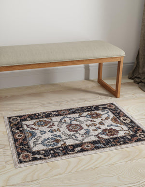 Ivory 4' x 6' Eco Traditional Rectangle Area Rug 100% Recycled Space Dyed Polyester With Cotton Backing Classic Pattern Carpet for Living, Dining, Office Space for Sale at Rug Engine