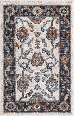 Ivory 2' x 3' Eco Traditional Rectangle Area Rug 100% Recycled Space Dyed Polyester With Cotton Backing Classic Pattern Carpet for Living, Dining, Office Space for Sale at Rug Engine
