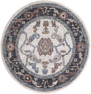 Ivory 3' 3 x 3' 3 Eco Traditional Round Area Rug 100% Recycled Space Dyed Polyester With Cotton Backing Classic Pattern Carpet for Living, Dining, Office Space for Sale at Rug Engine