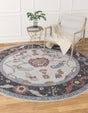 Ivory 7' x 7' Eco Traditional Round Area Rug 100% Recycled Space Dyed Polyester With Cotton Backing Classic Pattern Carpet for Living, Dining, Office Space for Sale at Rug Engine