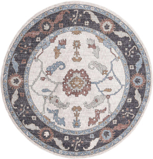 Ivory 7' x 7' Eco Traditional Round Area Rug 100% Recycled Space Dyed Polyester With Cotton Backing Classic Pattern Carpet for Living, Dining, Office Space for Sale at Rug Engine
