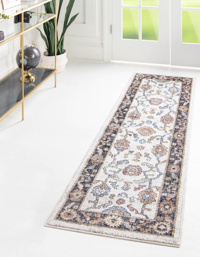 Ivory 2' 7 x 12' Eco Traditional Runner Area Rug 100% Recycled Space Dyed Polyester With Cotton Backing Classic Pattern Carpet for Living, Dining, Office Space for Sale at Rug Engine