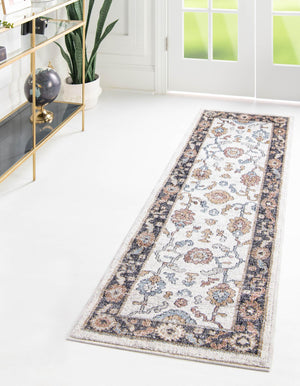 Ivory 2' x 8' Eco Traditional Runner Area Rug 100% Recycled Space Dyed Polyester With Cotton Backing Classic Pattern Carpet for Living, Dining, Office Space for Sale at Rug Engine