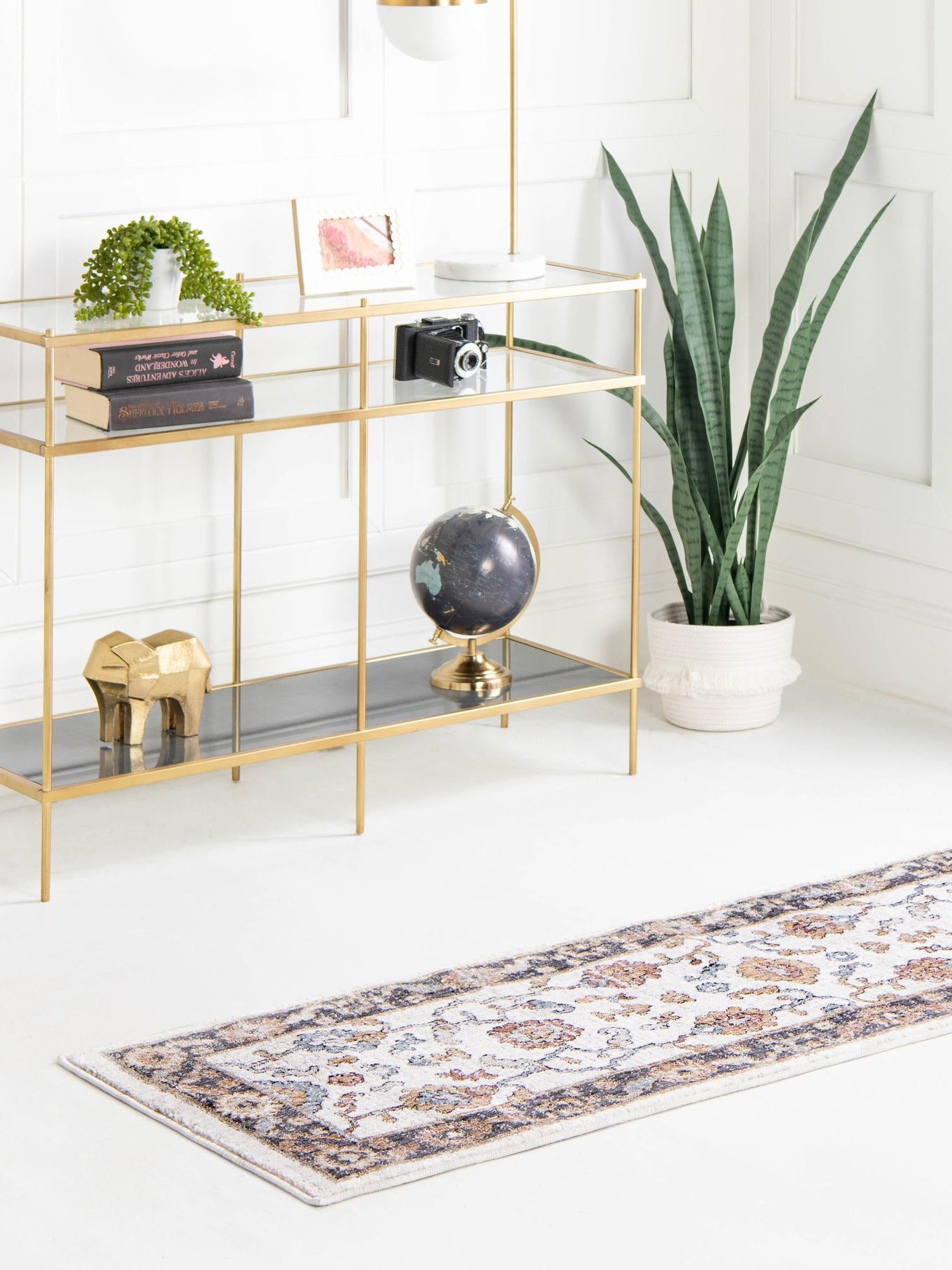 Ivory 2' x 8' Eco Traditional Runner Area Rug 100% Recycled Space Dyed Polyester With Cotton Backing Classic Pattern Carpet for Living, Dining, Office Space for Sale at Rug Engine