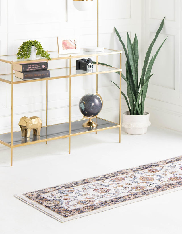 Ivory 2' x 8' Eco Traditional Runner Area Rug 100% Recycled Space Dyed Polyester With Cotton Backing Classic Pattern Carpet for Living, Dining, Office Space for Sale at Rug Engine