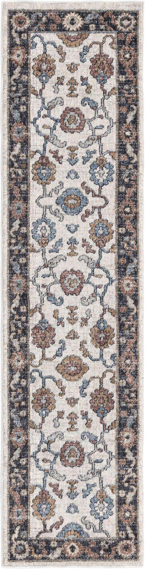 Ivory 2' x 8' Eco Traditional Runner Area Rug 100% Recycled Space Dyed Polyester With Cotton Backing Classic Pattern Carpet for Living, Dining, Office Space for Sale at Rug Engine