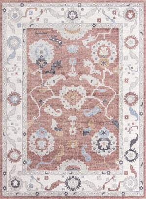 Dusty Rose 10' x 13' Eco Traditional Rectangle Area Rug 100% Recycled Space Dyed Polyester With Cotton Backing Classic Pattern Carpet for Living, Dining, Office Space for Sale at Rug Engine