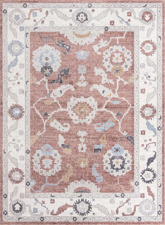 Dusty Rose 10' x 13' Eco Traditional Rectangle Area Rug 100% Recycled Space Dyed Polyester With Cotton Backing Classic Pattern Carpet for Living, Dining, Office Space for Sale at Rug Engine