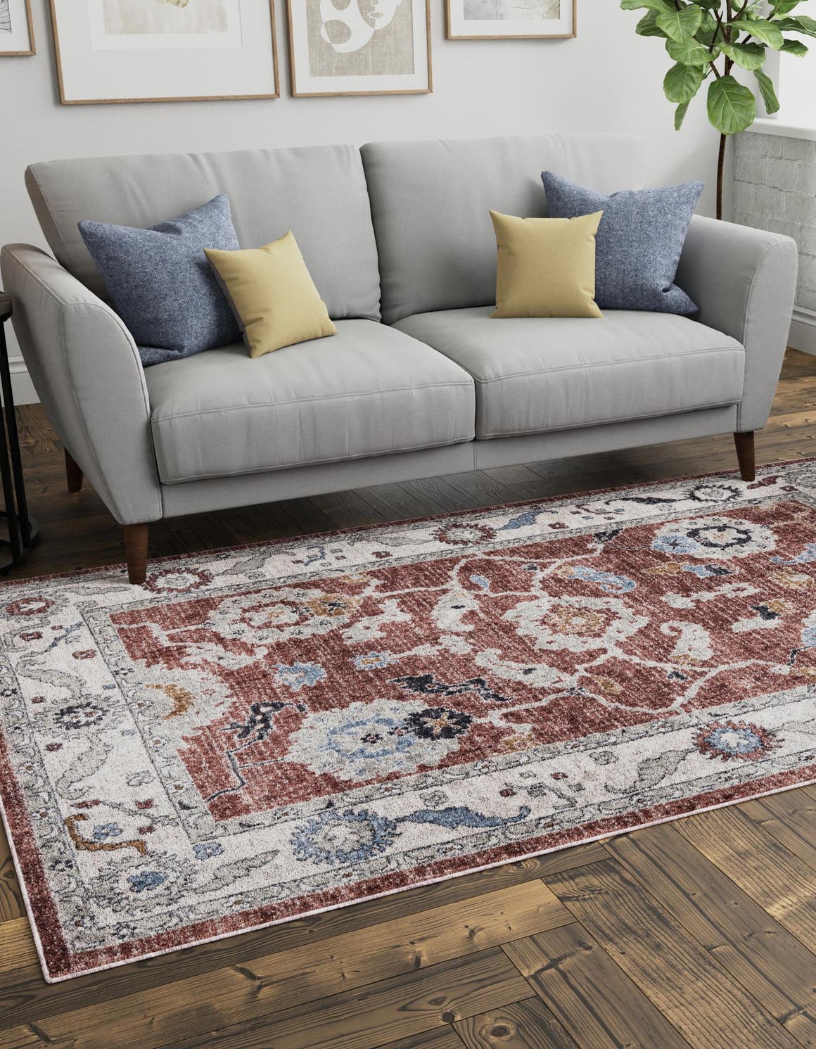 Dusty Rose 10' x 13' Eco Traditional Rectangle Area Rug 100% Recycled Space Dyed Polyester With Cotton Backing Classic Pattern Carpet for Living, Dining, Office Space for Sale at Rug Engine