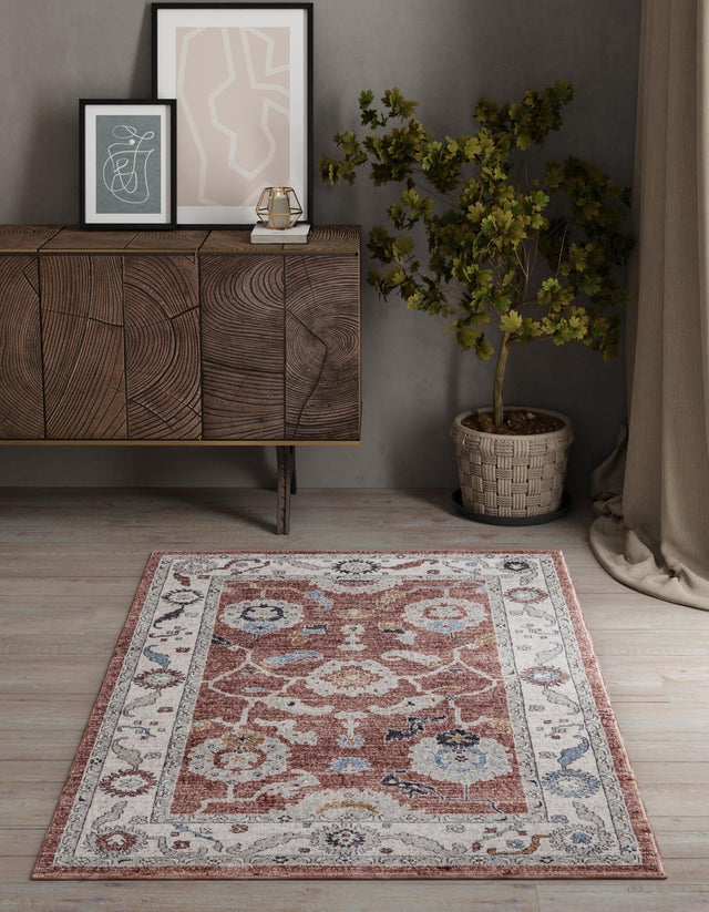 Dusty Rose 10' x 13' Eco Traditional Rectangle Area Rug 100% Recycled Space Dyed Polyester With Cotton Backing Classic Pattern Carpet for Living, Dining, Office Space for Sale at Rug Engine