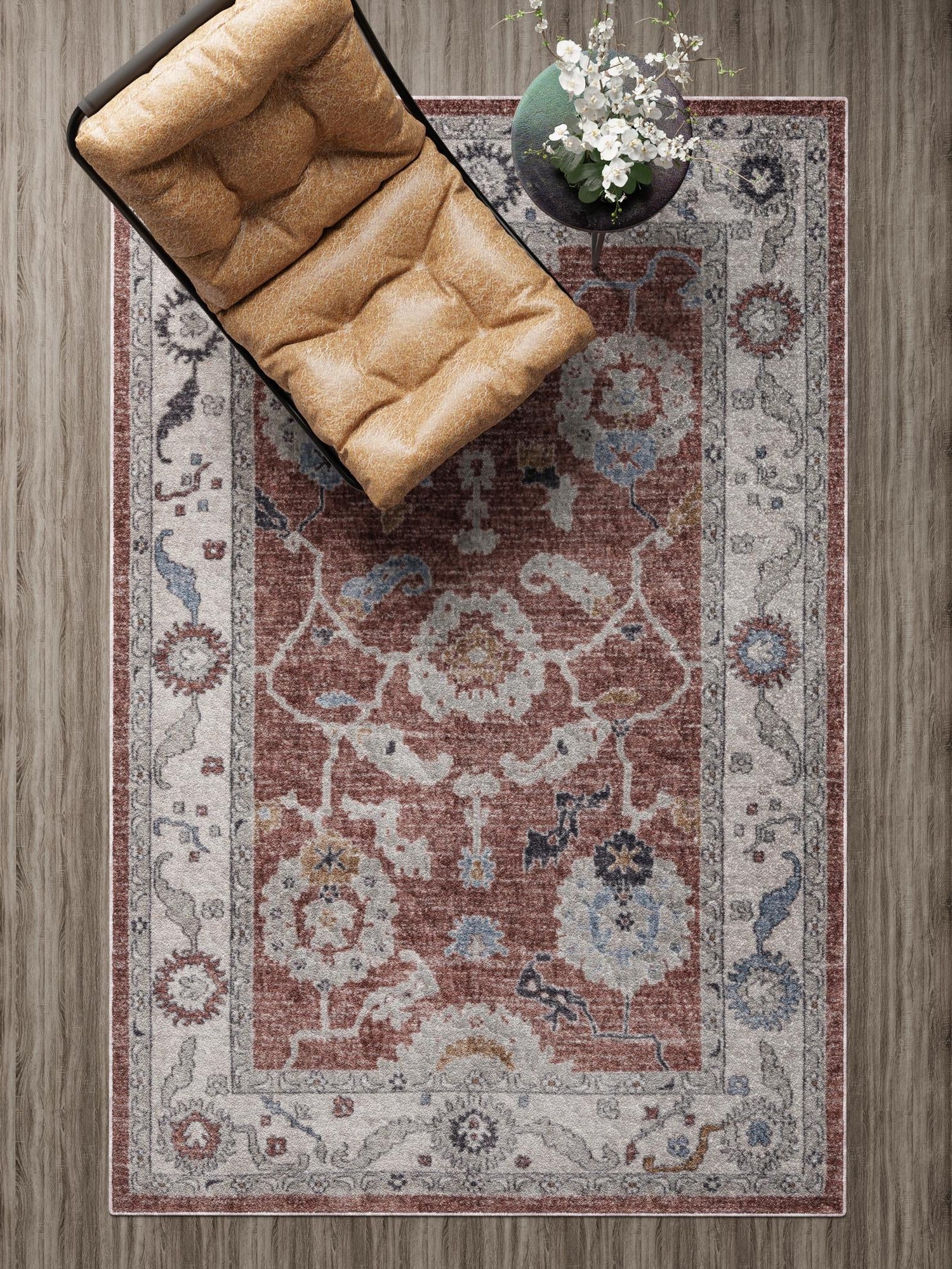 Dusty Rose 10' x 13' Eco Traditional Rectangle Area Rug 100% Recycled Space Dyed Polyester With Cotton Backing Classic Pattern Carpet for Living, Dining, Office Space for Sale at Rug Engine