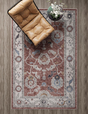 Dusty Rose 10' x 13' Eco Traditional Rectangle Area Rug 100% Recycled Space Dyed Polyester With Cotton Backing Classic Pattern Carpet for Living, Dining, Office Space for Sale at Rug Engine
