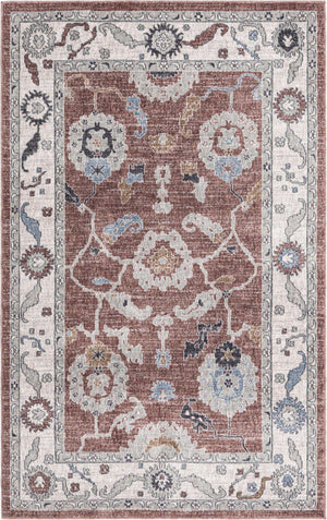Dusty Rose 5' 3 x 8' Eco Traditional Rectangle Area Rug 100% Recycled Space Dyed Polyester With Cotton Backing Classic Pattern Carpet for Living, Dining, Office Space for Sale at Rug Engine