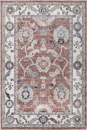 Dusty Rose 4' x 6' Eco Traditional Rectangle Area Rug 100% Recycled Space Dyed Polyester With Cotton Backing Classic Pattern Carpet for Living, Dining, Office Space for Sale at Rug Engine