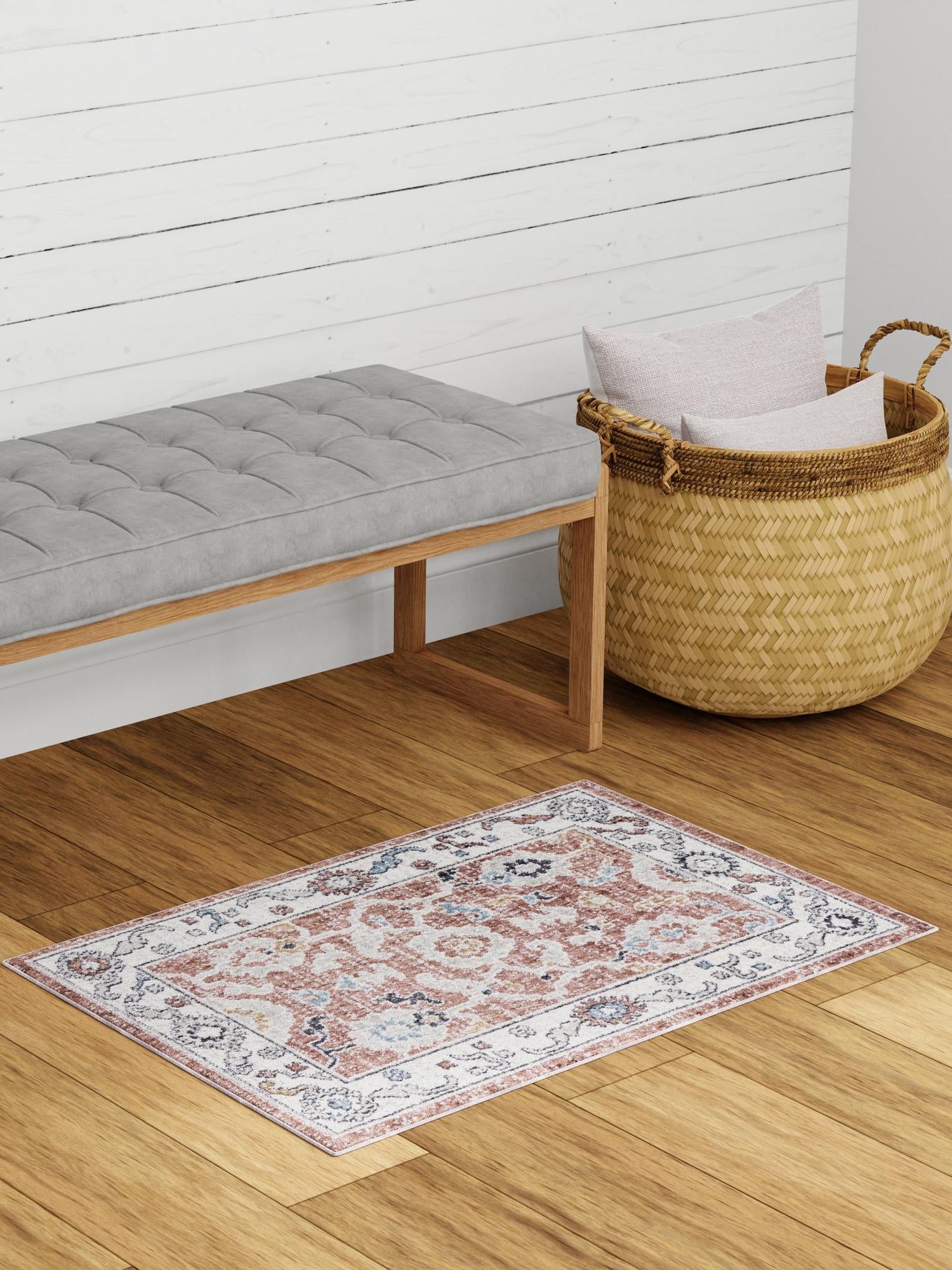 Dusty Rose 10' x 13' Eco Traditional Rectangle Area Rug 100% Recycled Space Dyed Polyester With Cotton Backing Classic Pattern Carpet for Living, Dining, Office Space for Sale at Rug Engine