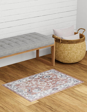 Dusty Rose 10' x 13' Eco Traditional Rectangle Area Rug 100% Recycled Space Dyed Polyester With Cotton Backing Classic Pattern Carpet for Living, Dining, Office Space for Sale at Rug Engine