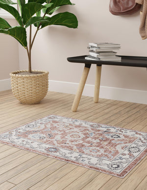 Dusty Rose 10' x 13' Eco Traditional Rectangle Area Rug 100% Recycled Space Dyed Polyester With Cotton Backing Classic Pattern Carpet for Living, Dining, Office Space for Sale at Rug Engine