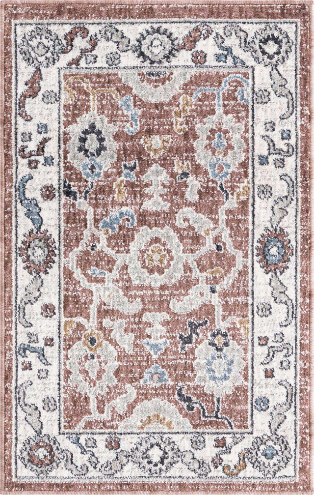 Dusty Rose 2' x 3' Eco Traditional Rectangle Area Rug 100% Recycled Space Dyed Polyester With Cotton Backing Classic Pattern Carpet for Living, Dining, Office Space for Sale at Rug Engine