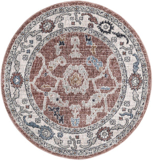 Dusty Rose 3' 3 x 3' 3 Eco Traditional Round Area Rug 100% Recycled Space Dyed Polyester With Cotton Backing Classic Pattern Carpet for Living, Dining, Office Space for Sale at Rug Engine