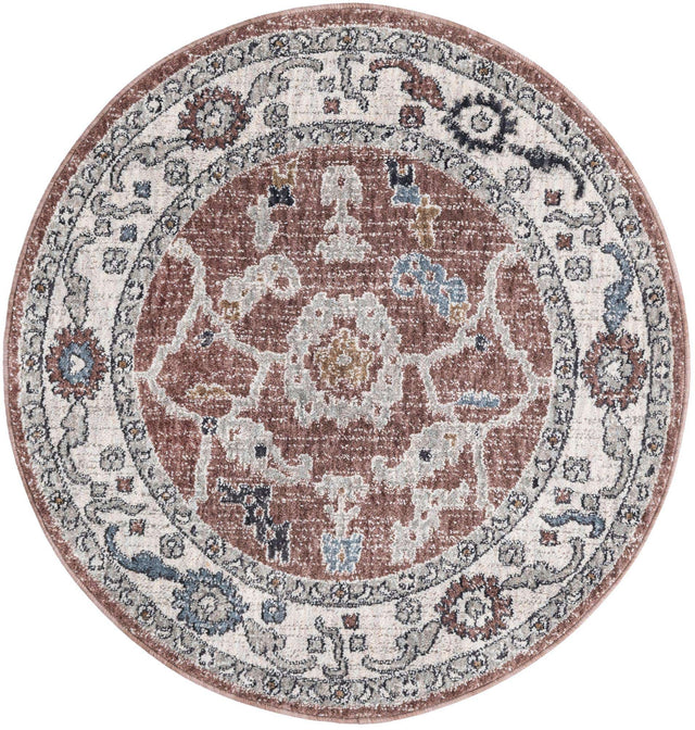 Dusty Rose 3' 3 x 3' 3 Eco Traditional Round Area Rug 100% Recycled Space Dyed Polyester With Cotton Backing Classic Pattern Carpet for Living, Dining, Office Space for Sale at Rug Engine