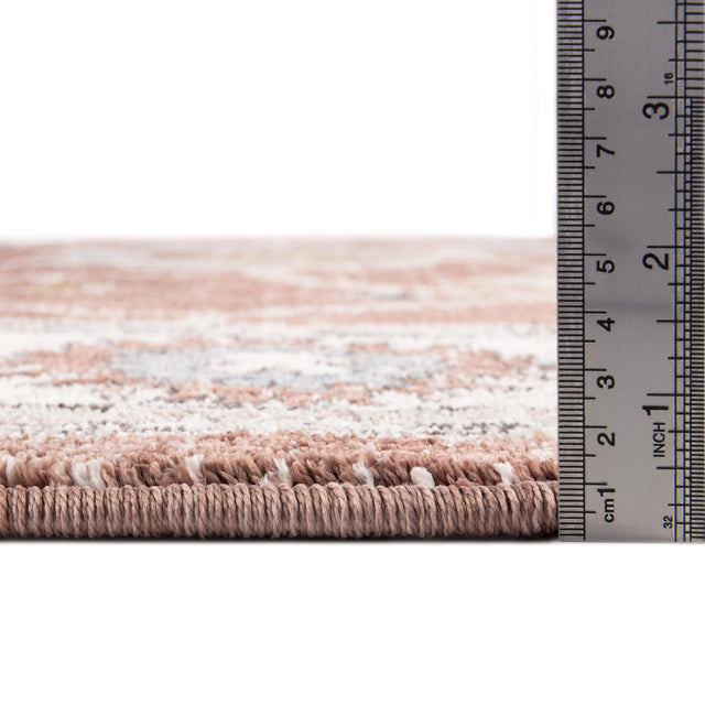 Dusty Rose 7' x 7' Eco Traditional Round Area Rug 100% Recycled Space Dyed Polyester With Cotton Backing Classic Pattern Carpet for Living, Dining, Office Space for Sale at Rug Engine