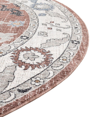 Dusty Rose 7' x 7' Eco Traditional Round Area Rug 100% Recycled Space Dyed Polyester With Cotton Backing Classic Pattern Carpet for Living, Dining, Office Space for Sale at Rug Engine