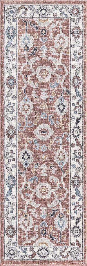 Dusty Rose 2' x 6' Eco Traditional Runner Area Rug 100% Recycled Space Dyed Polyester With Cotton Backing Classic Pattern Carpet for Living, Dining, Office Space for Sale at Rug Engine