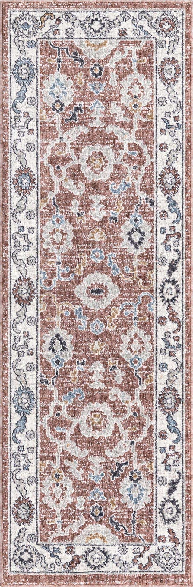 Dusty Rose 2' x 6' Eco Traditional Runner Area Rug 100% Recycled Space Dyed Polyester With Cotton Backing Classic Pattern Carpet for Living, Dining, Office Space for Sale at Rug Engine