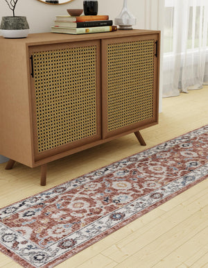Dusty Rose 2' x 6' Eco Traditional Runner Area Rug 100% Recycled Space Dyed Polyester With Cotton Backing Classic Pattern Carpet for Living, Dining, Office Space for Sale at Rug Engine