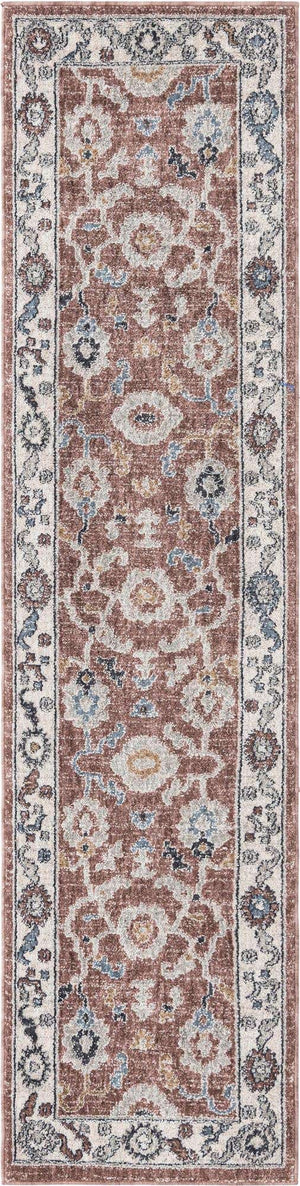 Dusty Rose 2' x 8' Eco Traditional Runner Area Rug 100% Recycled Space Dyed Polyester With Cotton Backing Classic Pattern Carpet for Living, Dining, Office Space for Sale at Rug Engine