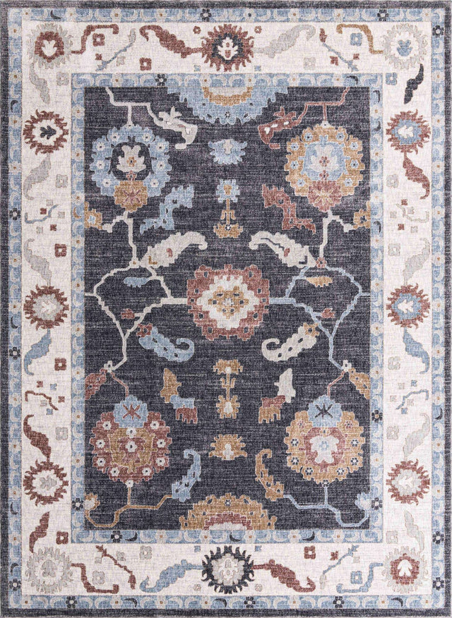 Charcoal Gray 10' x 13' Eco Traditional Rectangle Area Rug 100% Recycled Space Dyed Polyester With Cotton Backing Classic Pattern Carpet for Living, Dining, Office Space for Sale at Rug Engine