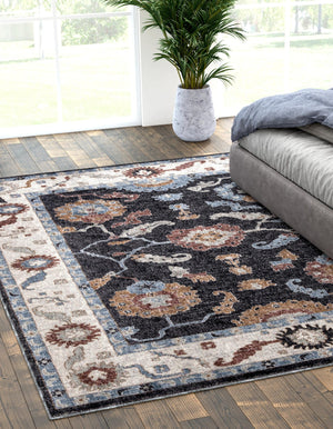Charcoal Gray 4' x 6' Eco Traditional Rectangle Area Rug 100% Recycled Space Dyed Polyester With Cotton Backing Classic Pattern Carpet for Living, Dining, Office Space for Sale at Rug Engine