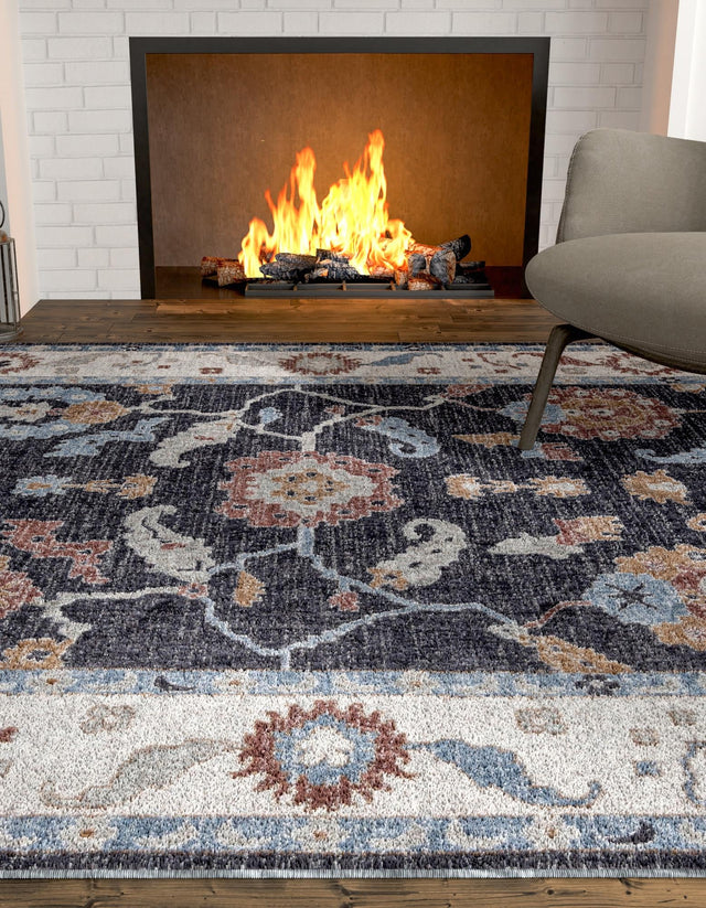 Charcoal Gray 2' x 3' Eco Traditional Rectangle Area Rug 100% Recycled Space Dyed Polyester With Cotton Backing Classic Pattern Carpet for Living, Dining, Office Space for Sale at Rug Engine