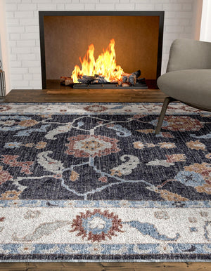 Charcoal Gray 5' 3 x 8' Eco Traditional Rectangle Area Rug 100% Recycled Space Dyed Polyester With Cotton Backing Classic Pattern Carpet for Living, Dining, Office Space for Sale at Rug Engine