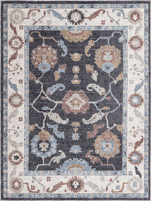 Charcoal Gray 7' 10 x 10' Eco Traditional Rectangle Area Rug 100% Recycled Space Dyed Polyester With Cotton Backing Classic Pattern Carpet for Living, Dining, Office Space for Sale at Rug Engine