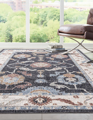 Charcoal Gray 4' x 6' Eco Traditional Rectangle Area Rug 100% Recycled Space Dyed Polyester With Cotton Backing Classic Pattern Carpet for Living, Dining, Office Space for Sale at Rug Engine