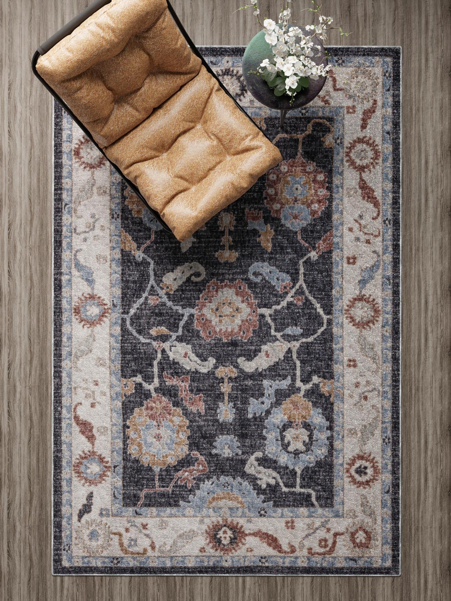 Charcoal Gray 7' 10 x 10' Eco Traditional Rectangle Area Rug 100% Recycled Space Dyed Polyester With Cotton Backing Classic Pattern Carpet for Living, Dining, Office Space for Sale at Rug Engine