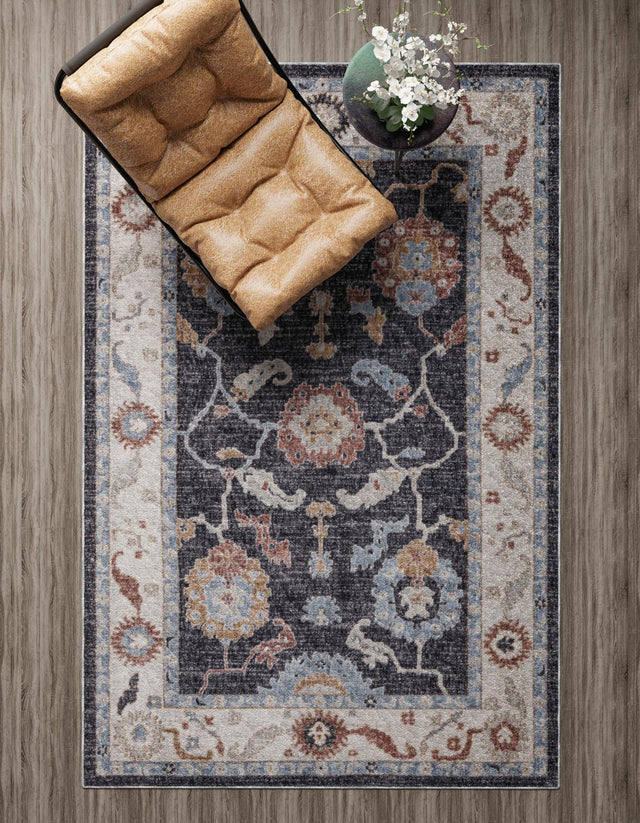 Charcoal Gray 10' x 13' Eco Traditional Rectangle Area Rug 100% Recycled Space Dyed Polyester With Cotton Backing Classic Pattern Carpet for Living, Dining, Office Space for Sale at Rug Engine