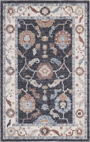 Charcoal Gray 5' 3 x 8' Eco Traditional Rectangle Area Rug 100% Recycled Space Dyed Polyester With Cotton Backing Classic Pattern Carpet for Living, Dining, Office Space for Sale at Rug Engine