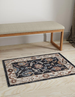 Charcoal Gray 2' x 3' Eco Traditional Rectangle Area Rug 100% Recycled Space Dyed Polyester With Cotton Backing Classic Pattern Carpet for Living, Dining, Office Space for Sale at Rug Engine