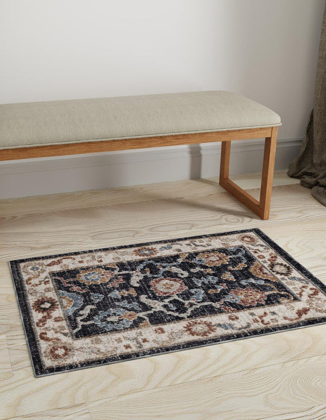 Charcoal Gray 2' x 3' Eco Traditional Rectangle Area Rug 100% Recycled Space Dyed Polyester With Cotton Backing Classic Pattern Carpet for Living, Dining, Office Space for Sale at Rug Engine
