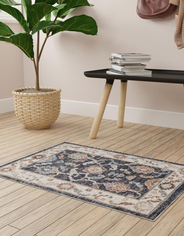 Charcoal Gray 2' x 3' Eco Traditional Rectangle Area Rug 100% Recycled Space Dyed Polyester With Cotton Backing Classic Pattern Carpet for Living, Dining, Office Space for Sale at Rug Engine