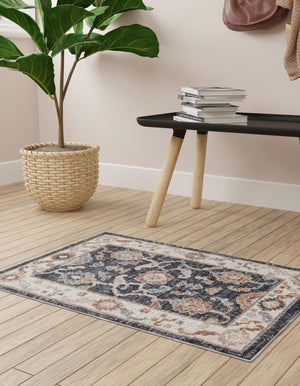 Charcoal Gray 4' x 6' Eco Traditional Rectangle Area Rug 100% Recycled Space Dyed Polyester With Cotton Backing Classic Pattern Carpet for Living, Dining, Office Space for Sale at Rug Engine