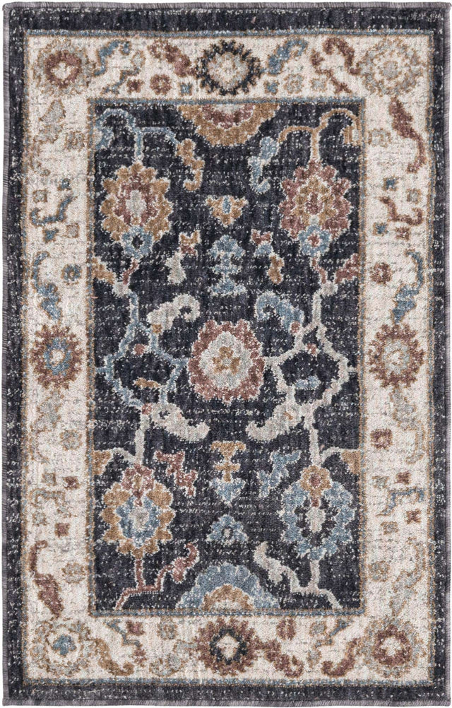 Charcoal Gray 2' x 3' Eco Traditional Rectangle Area Rug 100% Recycled Space Dyed Polyester With Cotton Backing Classic Pattern Carpet for Living, Dining, Office Space for Sale at Rug Engine