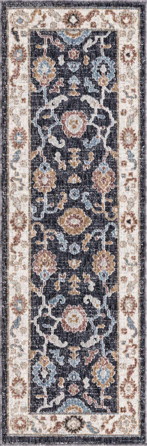Charcoal Gray 2' x 6' Eco Traditional Runner Area Rug 100% Recycled Space Dyed Polyester With Cotton Backing Classic Pattern Carpet for Living, Dining, Office Space for Sale at Rug Engine
