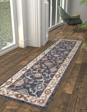 Charcoal Gray 2' x 8' Eco Traditional Runner Area Rug 100% Recycled Space Dyed Polyester With Cotton Backing Classic Pattern Carpet for Living, Dining, Office Space for Sale at Rug Engine
